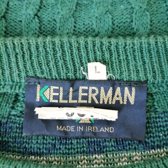 Kellerman Men's Green Sweater With Red Stripe Size See Measuremetns - Picture 5 of 6